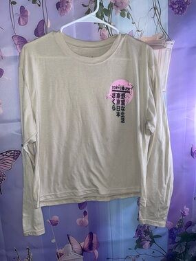 Tokyo Graphic Long-Sleeve Tee - Beige with Pink Print
